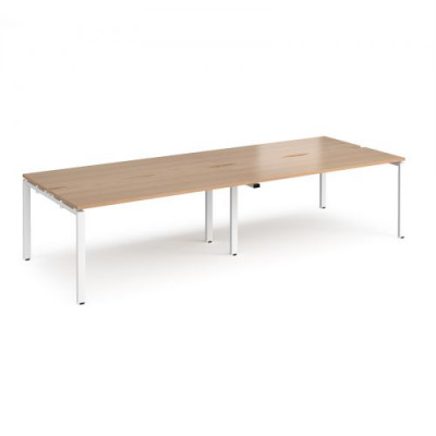 Adapt II double back to back desks 3200mm x 1200mm - white frame and beech top