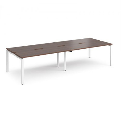 Adapt II double back to back desks 3200mm x 1200mm - white frame and walnut top