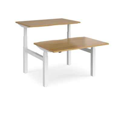 Elev8 Touch sit-stand back-to-back desks 1200mm x 1650mm - white frame and oak top