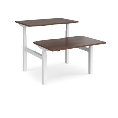 Elev8 Touch sit-stand back-to-back desks 1200mm x 1650mm - white frame and walnut top