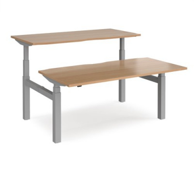 Elev8 Touch sit-stand back-to-back desks 1600mm x 1650mm - silver frame and beech top