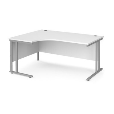Maestro 25 SL left hand ergonomic desk 1600mm x 1200mm - silver cantilever frame, white top