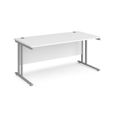 Maestro 25 Sl Silver Double Upright Cantilever Desk 1600W X 800D White 25Mm Top 18Mm Back Panel