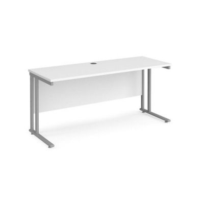 Maestro 25 Sl Silver Double Upright Cantilever Desk 1600W X 600D White 25Mm Top 18Mm Back Panel