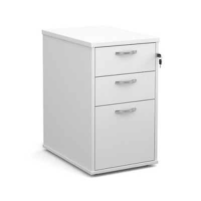 600 Deep 3 Drawer Desk High Pedestal With Handles White 426Wx600Dx725H