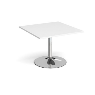 Trumpet base square extension table 1000mm x 1000mm - chrome base and white top