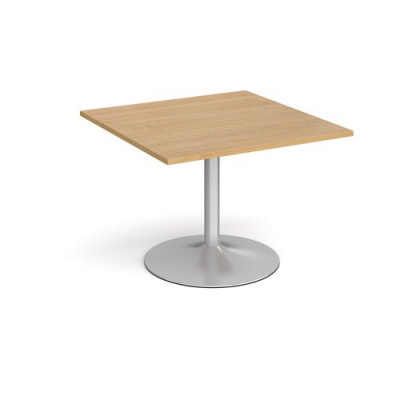 Trumpet base square extension table 1000mm x 1000mm - silver base and oak top