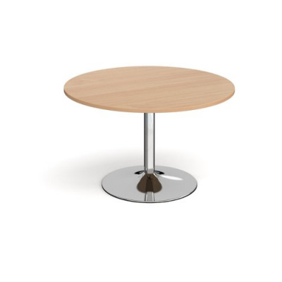 Trumpet base circular boardroom table 1200mm - chrome base and beech top