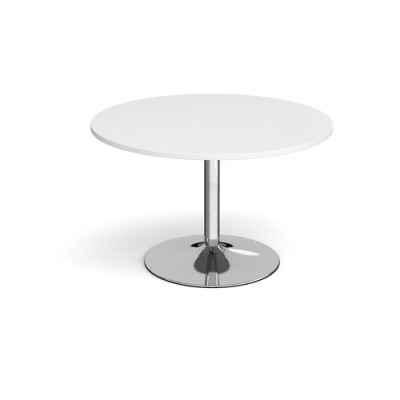 Trumpet base circular boardroom table 1200mm - chrome base and white top