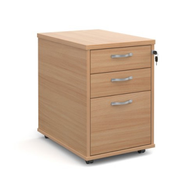 3 Drawer Tall Locking Mobile Pedestal With Handles Beech 426Wx600Dx630H