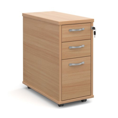 3 Drawer Tall Narrow Locking Mobile Pedestal With Handles Beech 300Wx600Dx630H