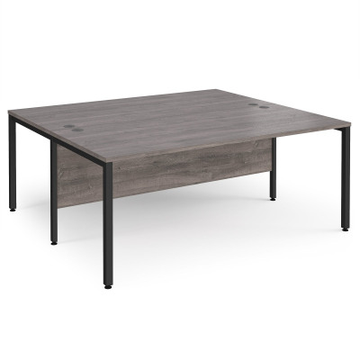 Maestro 25 back to back straight desks 1800mm x 1600mm - black bench leg frame and grey oak top