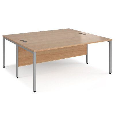 Maestro 25 back to back straight desks 1800mm x 1600mm - silver bench leg frame and beech top