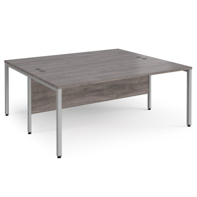 Maestro 25 back to back straight desks 1800mm x 1600mm - silver bench leg frame and grey oak top