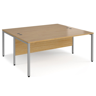 Maestro 25 back to back straight desks 1800mm x 1600mm - silver bench leg frame and oak top