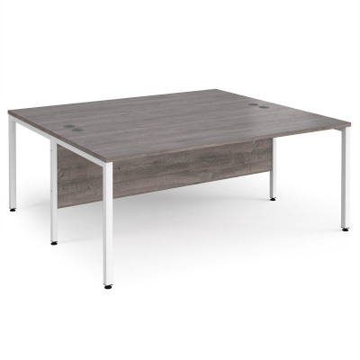 Maestro 25 back to back straight desks 1800mm x 1600mm - white bench leg frame and grey oak top