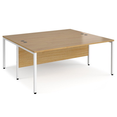 Maestro 25 back to back straight desks 1800mm x 1600mm - white bench leg frame and oak top