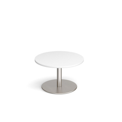 Monza circular coffee table with flat round brushed steel base 800mm - white