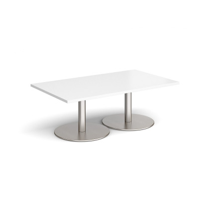 Monza rectangular coffee table with flat round brushed steel bases 1400mm x 800mm - white