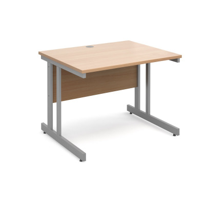 Momento straight desk 1000mm x 800mm - silver cantilever frame and beech top