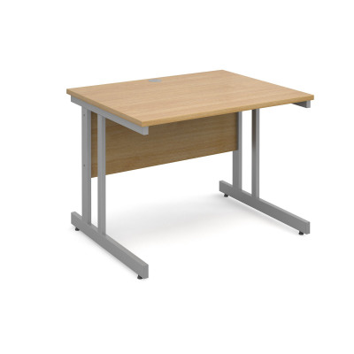Momento straight desk 1000mm x 800mm - silver cantilever frame and oak top
