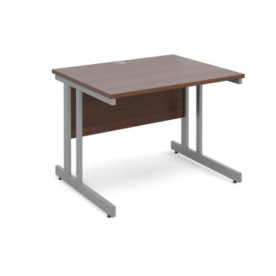 Momento straight desk 1000mm x 800mm - silver cantilever frame and walnut top