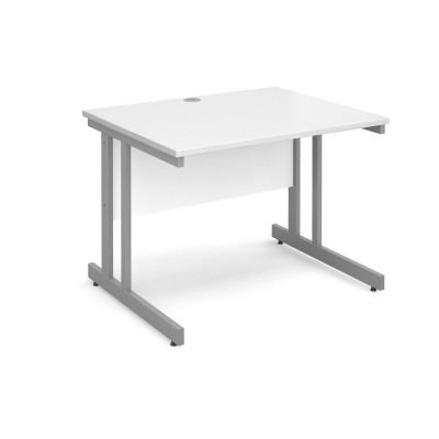 Momento straight desk 1000mm x 800mm - silver cantilever frame and white top