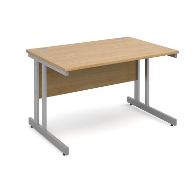 Momento straight desk 1200mm x 800mm - silver cantilever frame and oak top