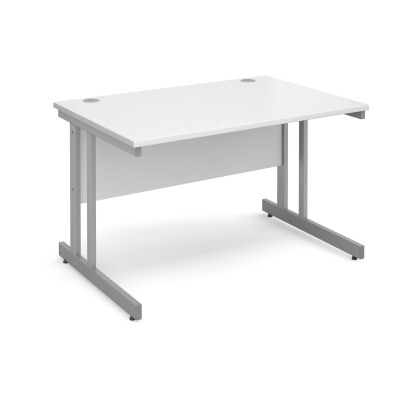 Momento straight desk 1200mm x 800mm - silver cantilever frame and white top