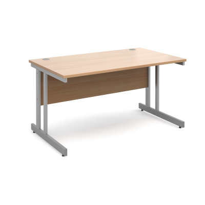Momento straight desk 1400mm x 800mm - silver cantilever frame and beech top