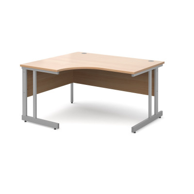 Momento left hand ergonomic desk 1400mm - silver cantilever frame and beech top