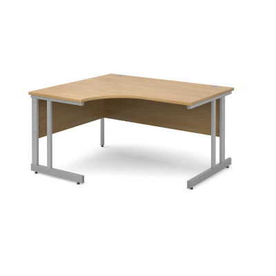 Momento left hand ergonomic desk 1400mm - silver cantilever frame and oak top