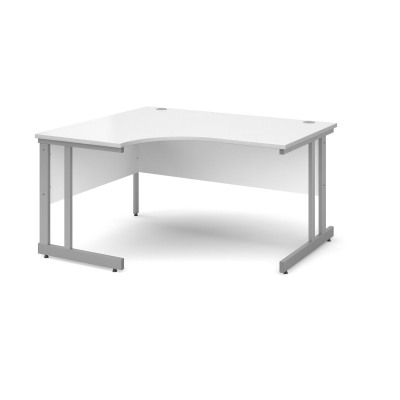 Momento left hand ergonomic desk 1400mm - silver cantilever frame and white top