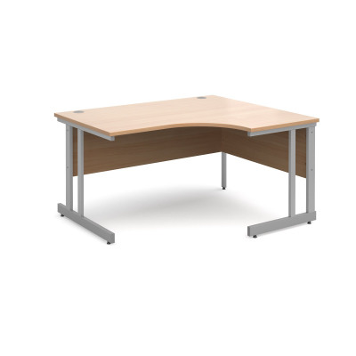Momento right hand ergonomic desk 1400mm - silver cantilever frame and beech top