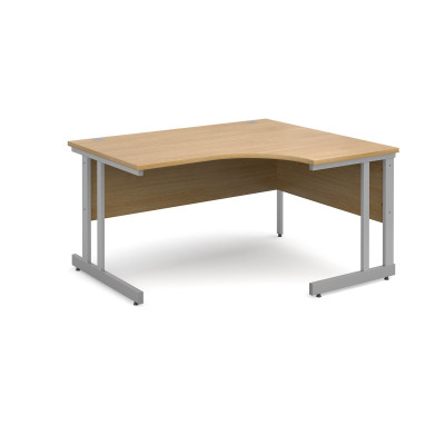 Momento right hand ergonomic desk 1400mm - silver cantilever frame and oak top