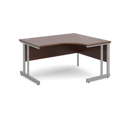 Momento right hand ergonomic desk 1400mm - silver cantilever frame and walnut top
