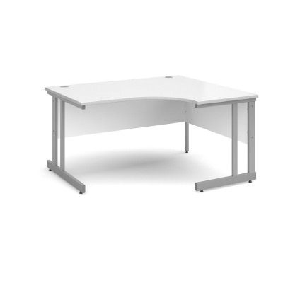 Momento right hand ergonomic desk 1400mm - silver cantilever frame and white top