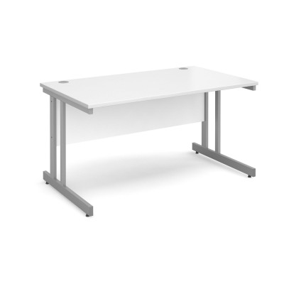 Momento straight desk 1400mm x 800mm - silver cantilever frame and white top