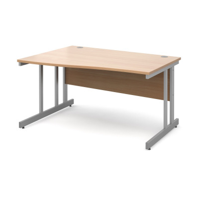 Momento left hand wave desk 1400mm - silver cantilever frame and beech top