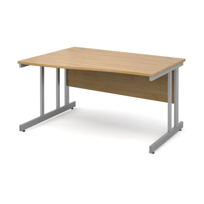 Momento left hand wave desk 1400mm - silver cantilever frame and oak top