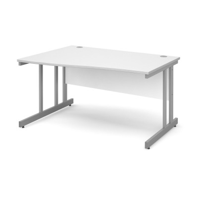 Momento left hand wave desk 1400mm - silver cantilever frame and white top