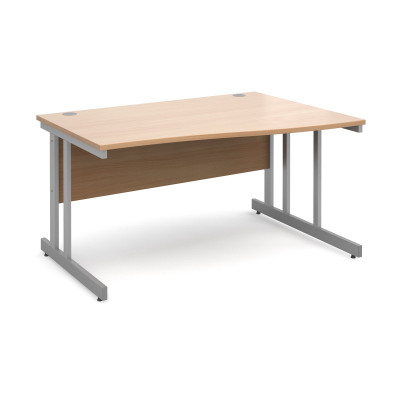 Momento right hand wave desk 1400mm - silver cantilever frame and beech top