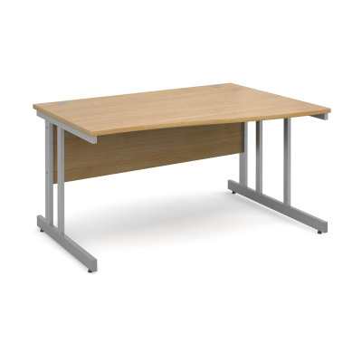 Momento right hand wave desk 1400mm - silver cantilever frame and oak top