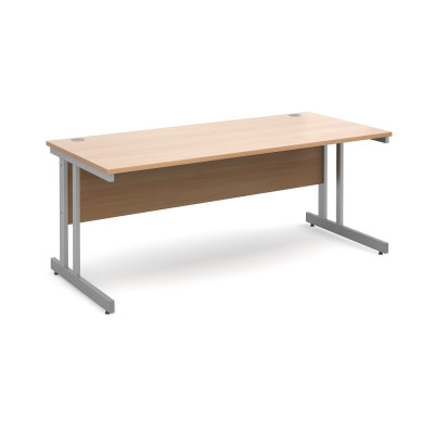 Momento straight desk 1800mm x 800mm - silver cantilever frame and beech top