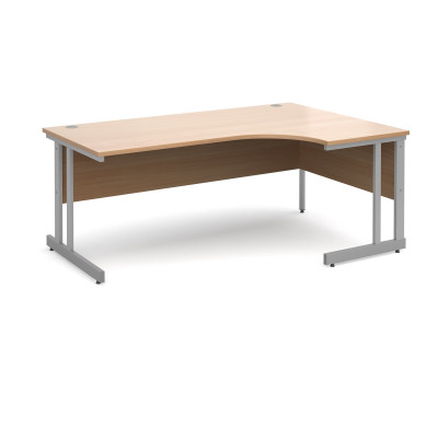 Momento right hand ergonomic desk 1800mm - silver cantilever frame and beech top