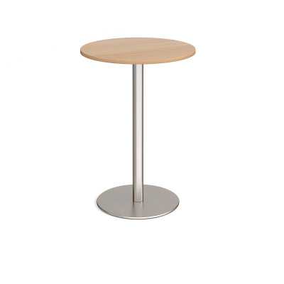 Monza circular poseur table with flat round brushed steel base 800mm - beech