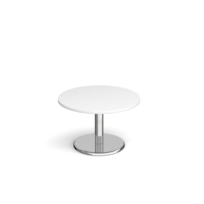 Pisa circular coffee table with round chrome base 800mm - white