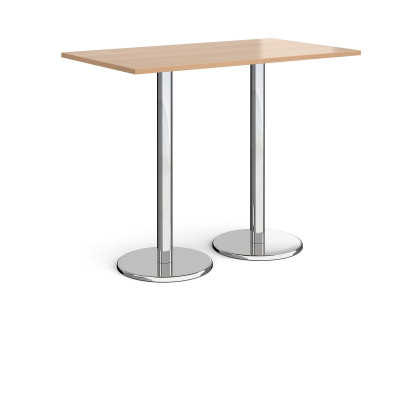 Pisa rectangular poseur table with round chrome bases 1400mm x 800mm - beech