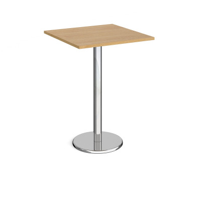 Pisa square poseur table with round chrome base 800mm - oak