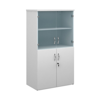 Universal combination unit with glass upper doors 1440mm high with 3 shelves - white